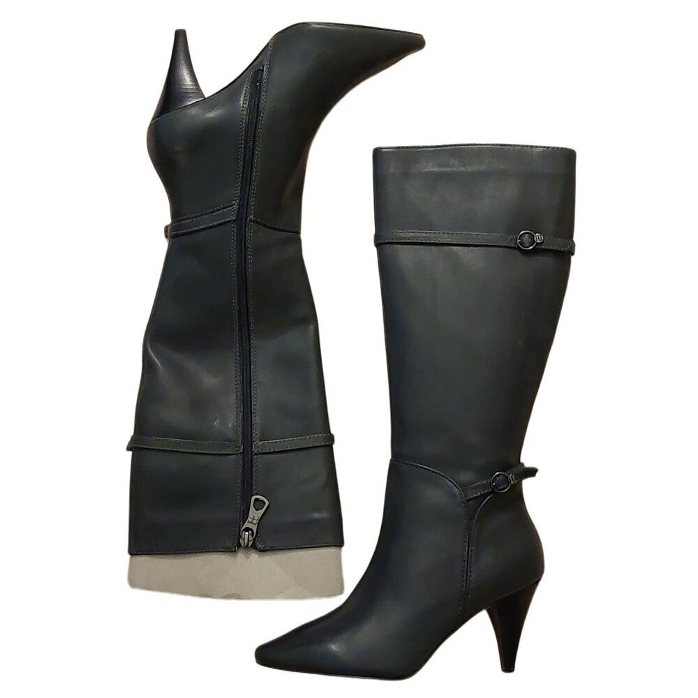 BCBGMAXAZARIA AVA Belted Dark Charcoal Grey Leather Boots Retail Sz 6.5 $434